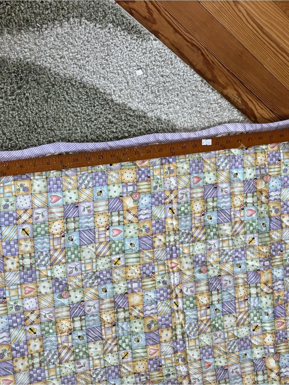 Vintage quilt baby bumble bee Pastel Bear Baby Quilt in Green and Lavender